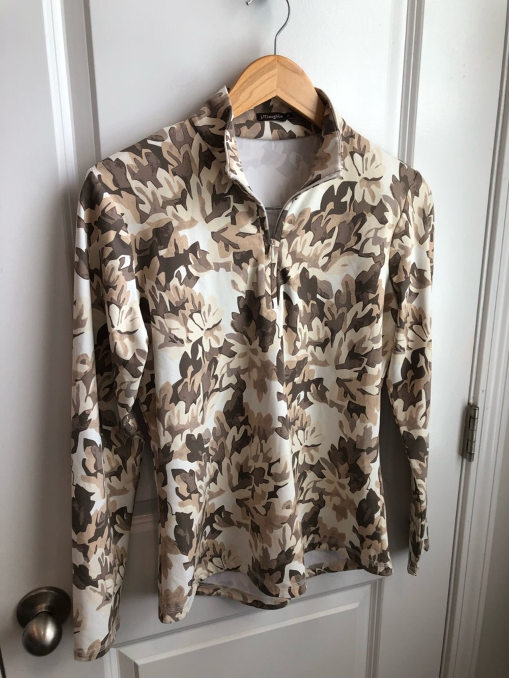 J. McLaughlin Neutral Floral Half-Zip Jacket Women Medium